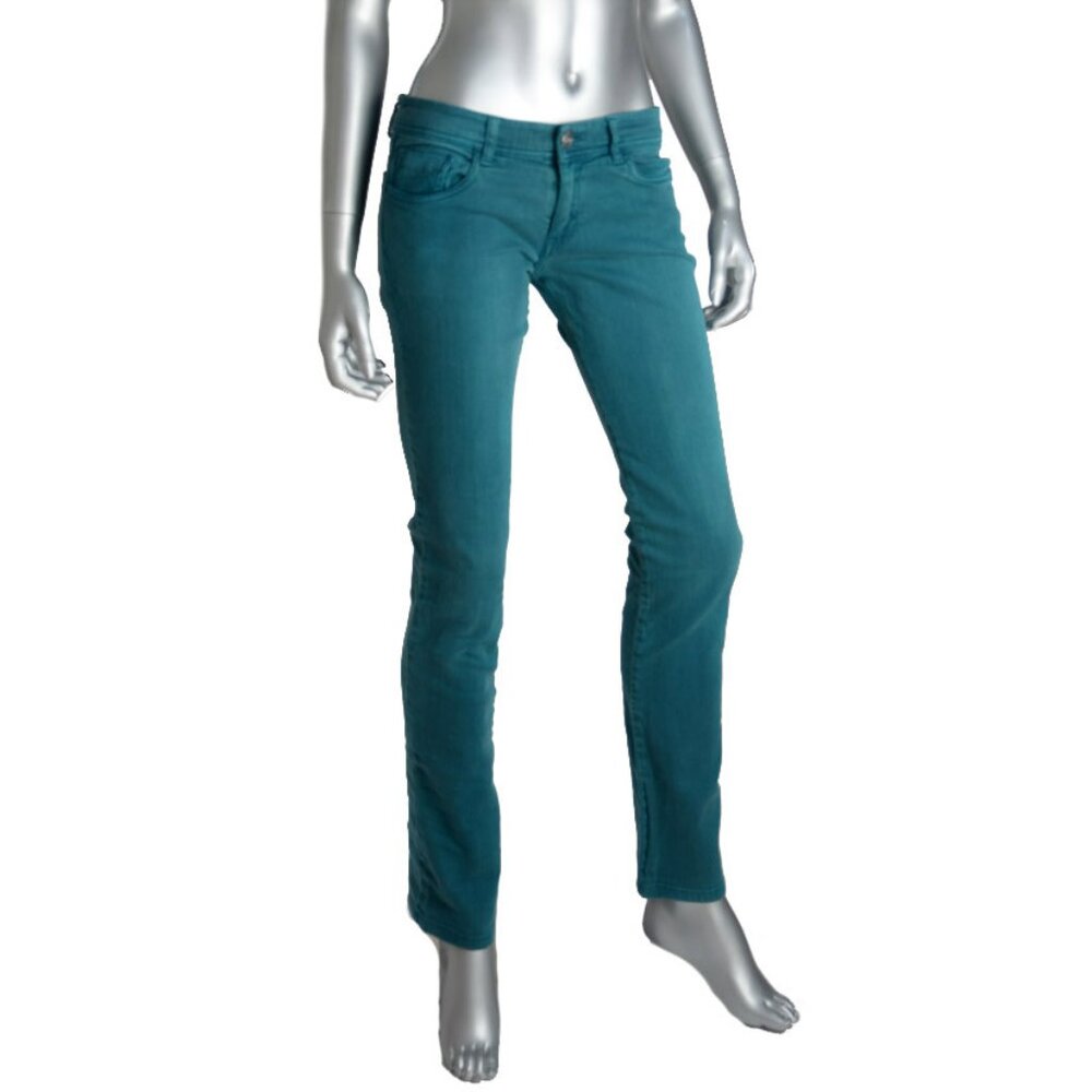 CHLOE PANTS VIBRANT COLOR COTTON DENIM LEATHER LOGO DETAIL ON BACK sz 40 US 4
